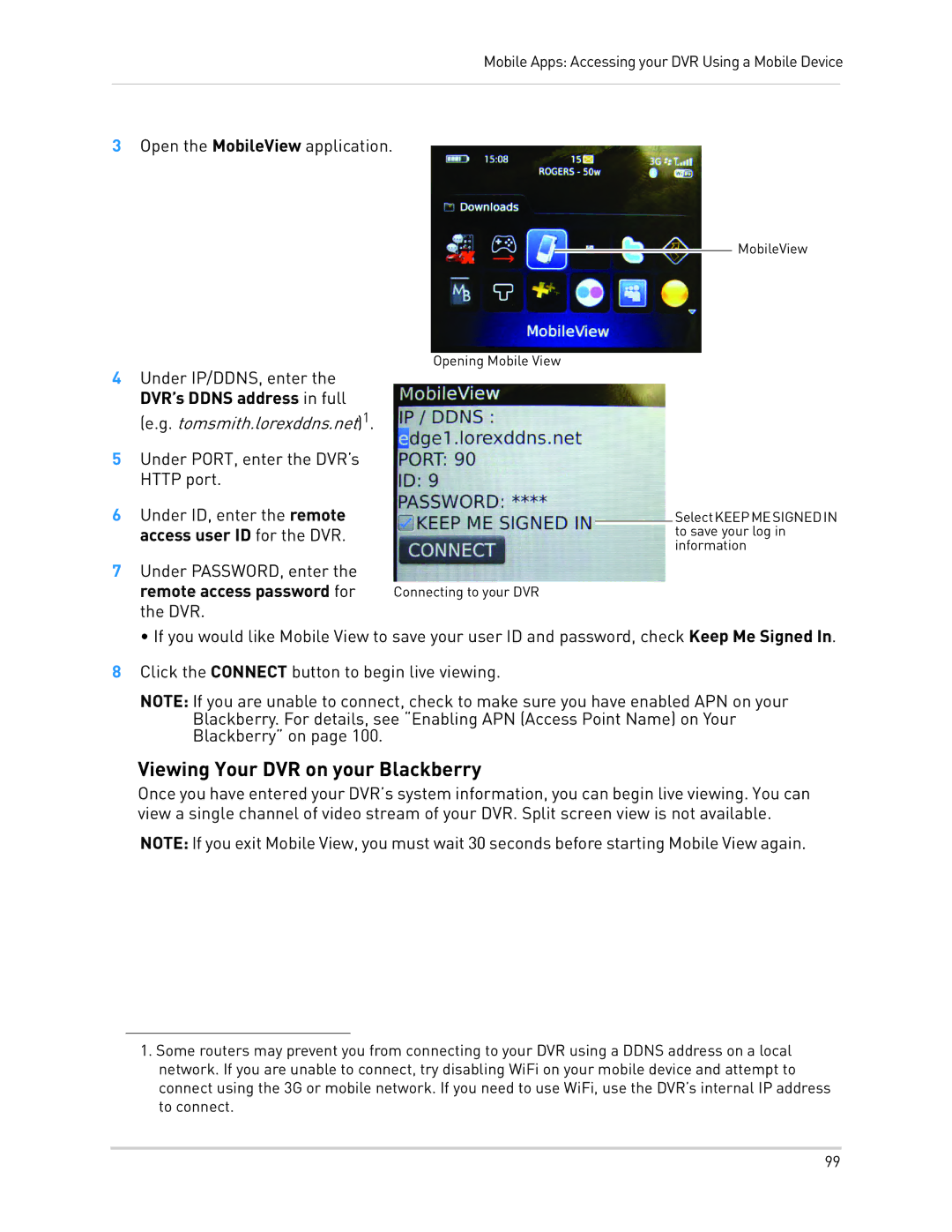 LOREX Technology LH340 EDGE3, LH3481001C8B, LH330 EDGE2 Viewing Your DVR on your Blackberry, Remote access password for 