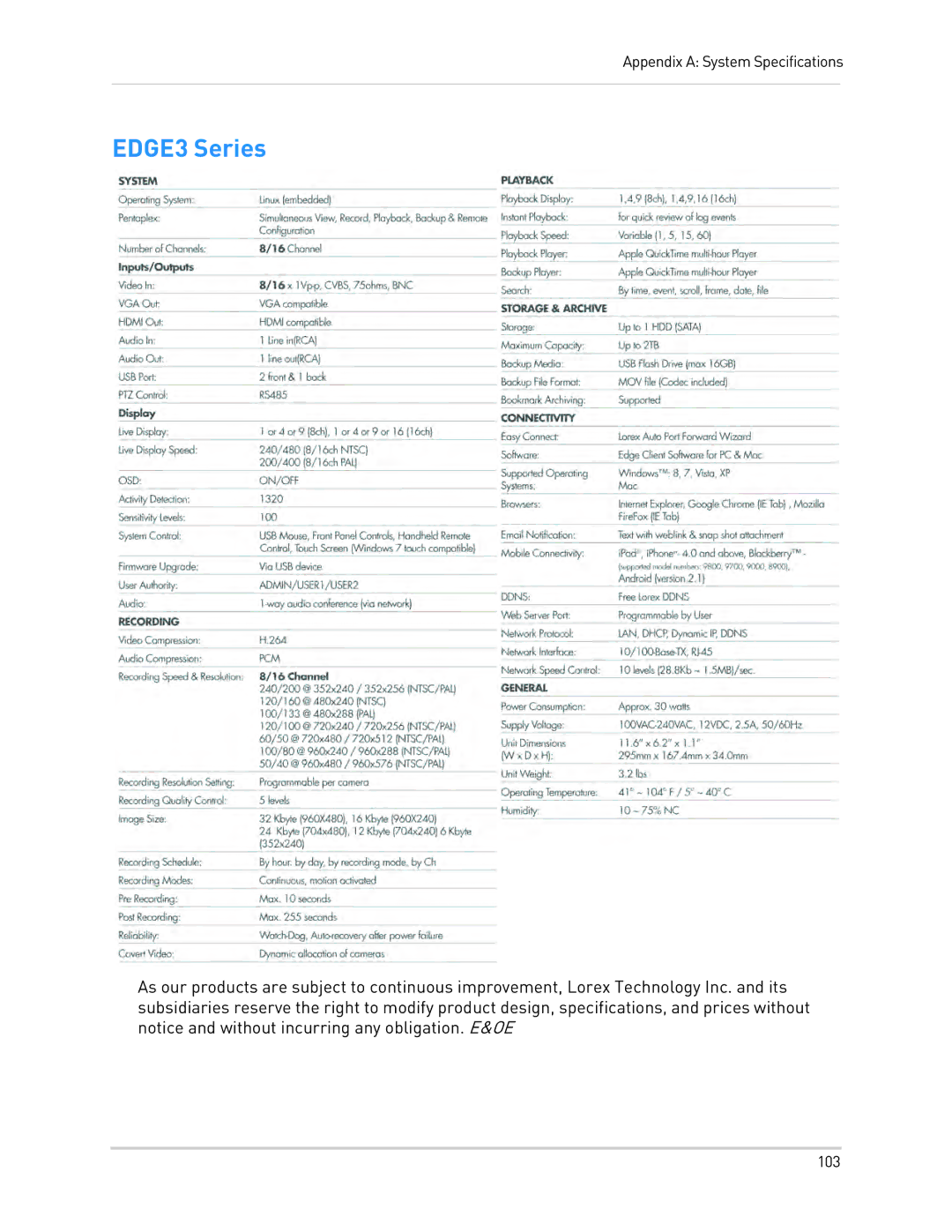 LOREX Technology LH3481001C8B, LH340 EDGE3, LH330 EDGE2 instruction manual EDGE3 Series 