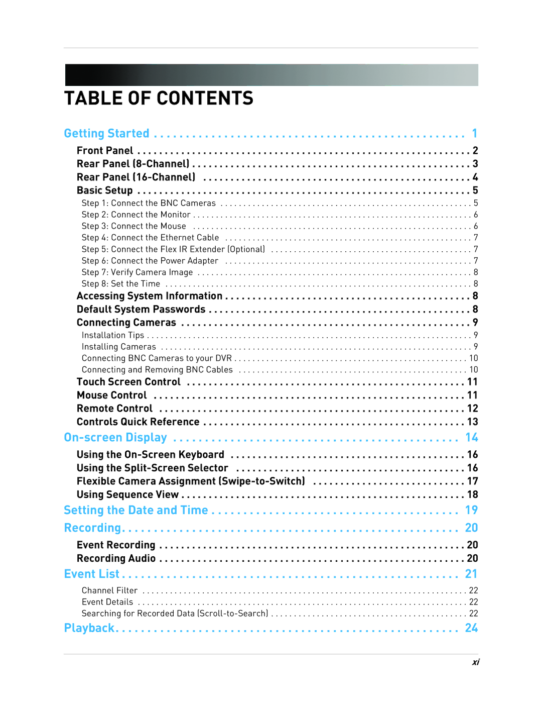 LOREX Technology LH3481001C8B, LH340 EDGE3, LH330 EDGE2 instruction manual Table of Contents 