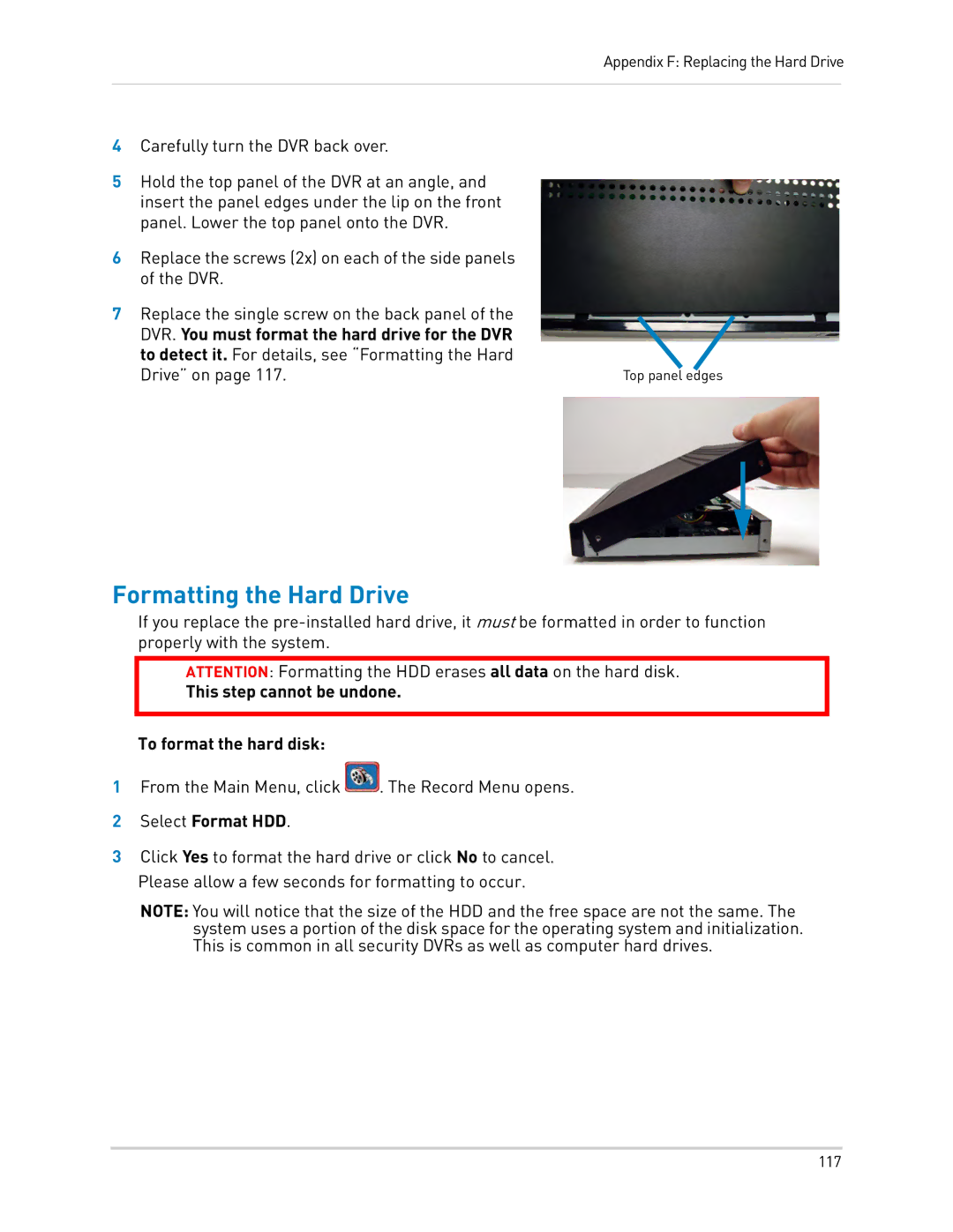 LOREX Technology LH340 EDGE3, LH3481001C8B, LH330 EDGE2 instruction manual Formatting the Hard Drive, Select Format HDD 