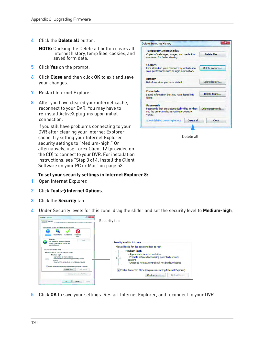 LOREX Technology LH340 EDGE3, LH3481001C8B To set your security settings in Internet Explorer, Click ToolsInternet Options 