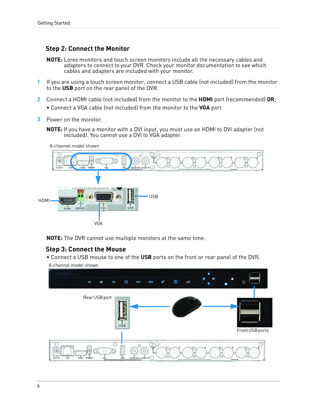 LOREX Technology LH340 EDGE3, LH3481001C8B, LH330 EDGE2 instruction manual Connect the Monitor, Connect the Mouse 