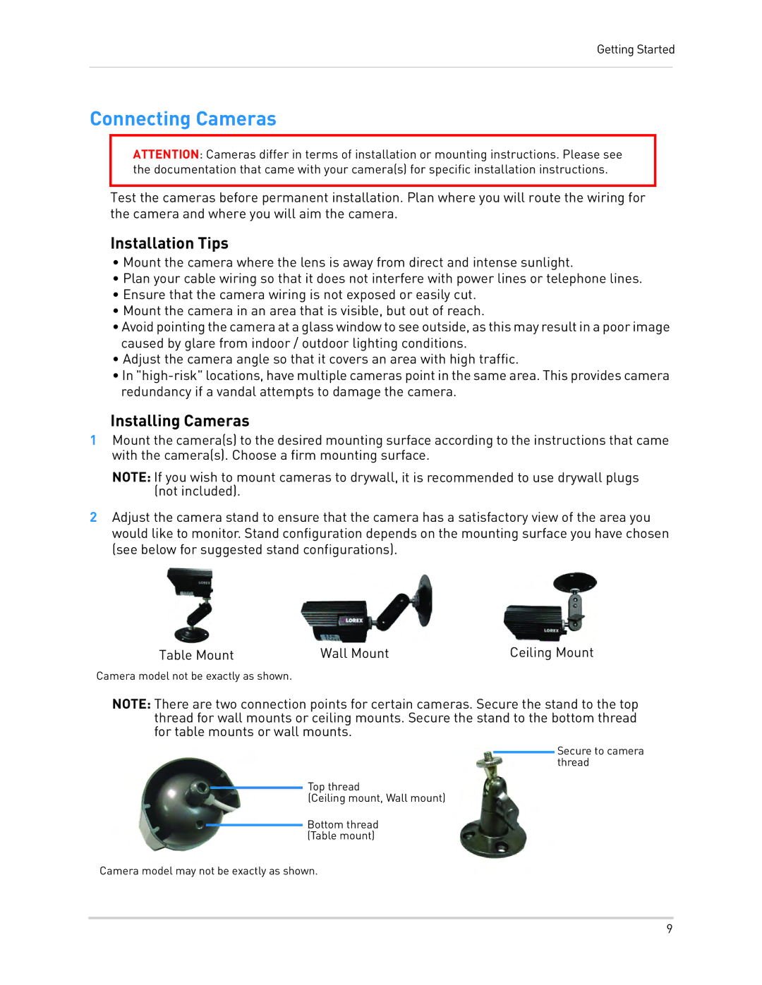 LOREX Technology LH340 EDGE3, LH3481001C8B, LH330 EDGE2 Connecting Cameras, Installation Tips, Installing Cameras 