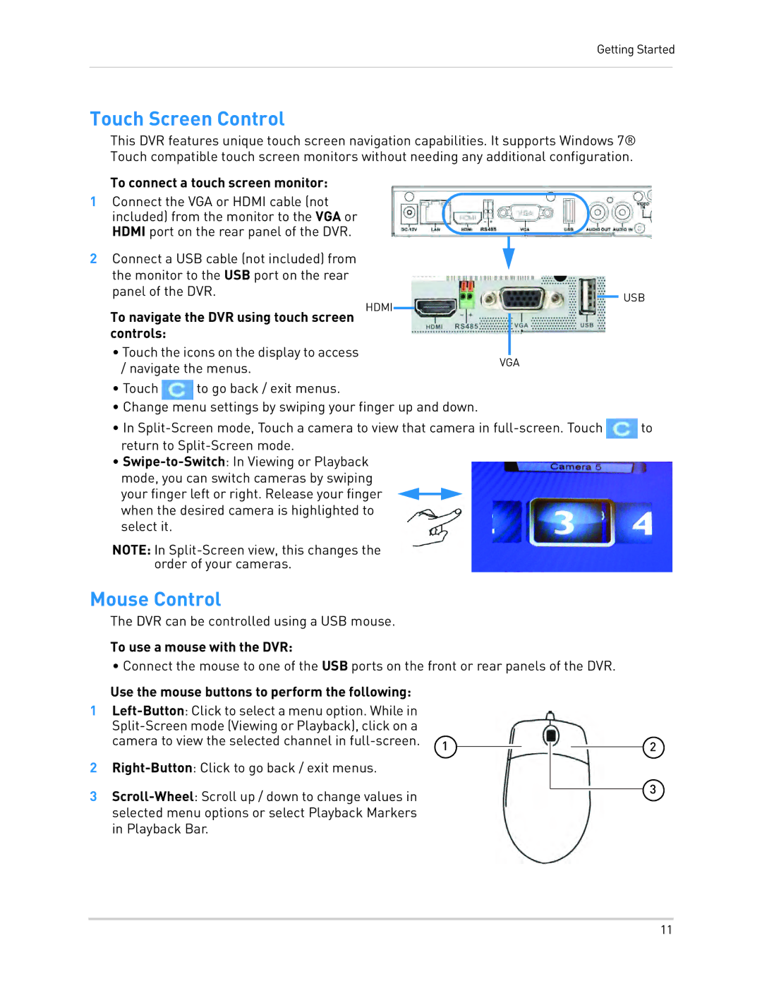 LOREX Technology LH330 EDGE2, LH340 EDGE3, LH3481001C8B instruction manual Touch Screen Control, Mouse Control 