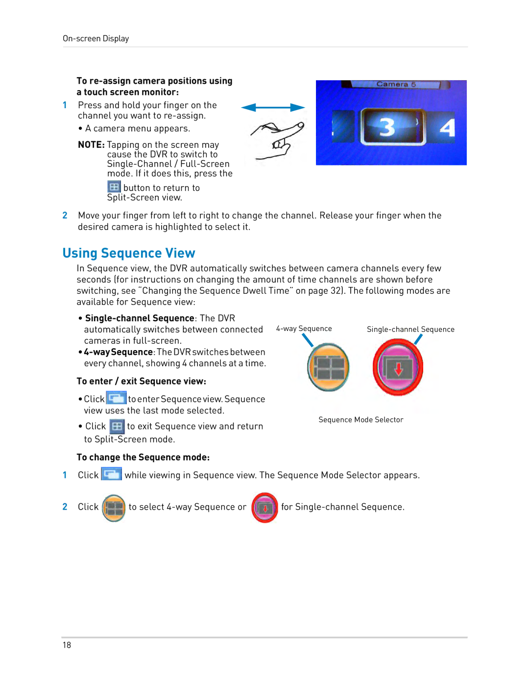 LOREX Technology LH340 EDGE3, LH3481001C8B Using Sequence View, To re-assign camera positions using a touch screen monitor 