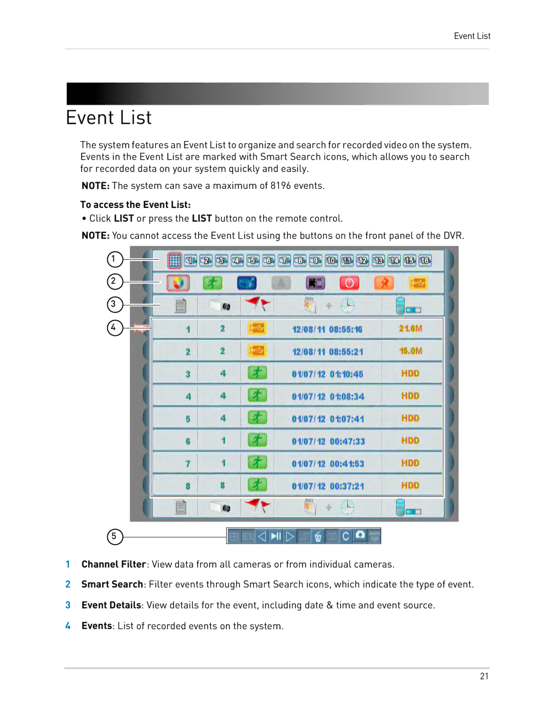 LOREX Technology LH340 EDGE3, LH3481001C8B, LH330 EDGE2 instruction manual To access the Event List 