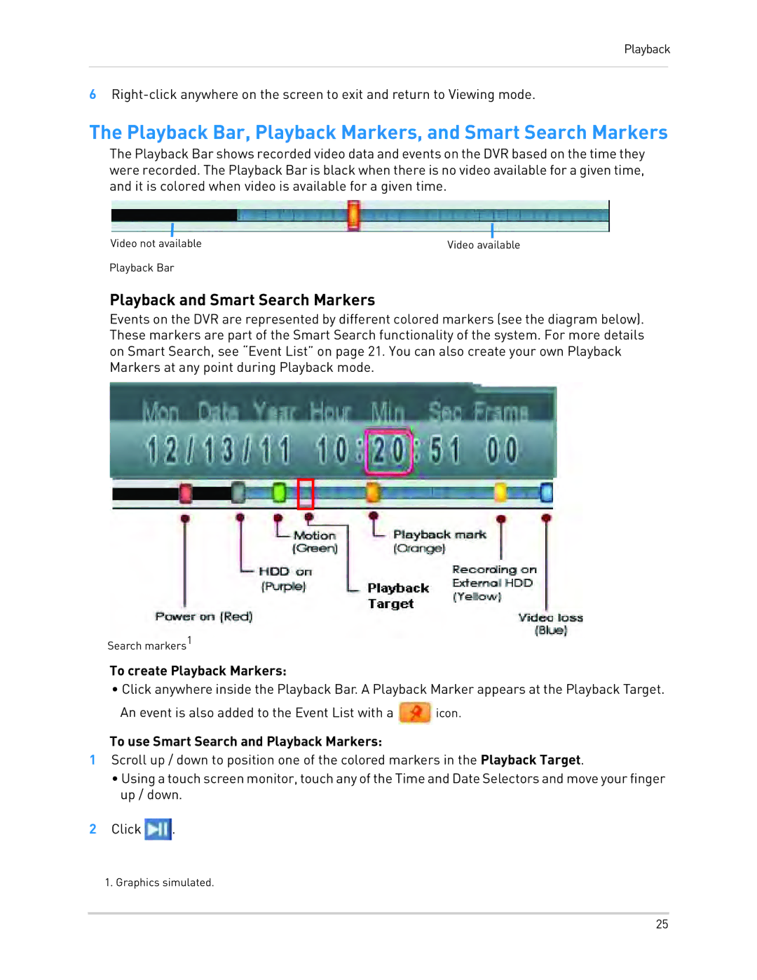 LOREX Technology LH3481001C8B Playback Bar, Playback Markers, and Smart Search Markers, Playback and Smart Search Markers 