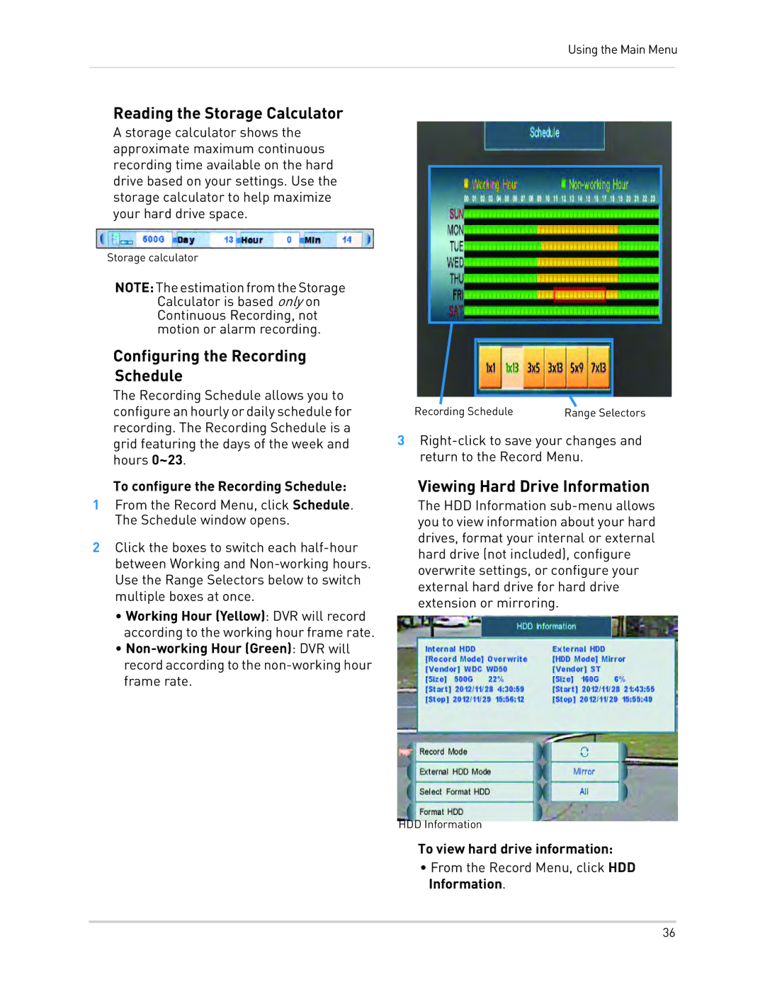 LOREX Technology LH340 EDGE3, LH3481001C8B, LH330 EDGE2 Reading the Storage Calculator, Configuring the Recording Schedule 