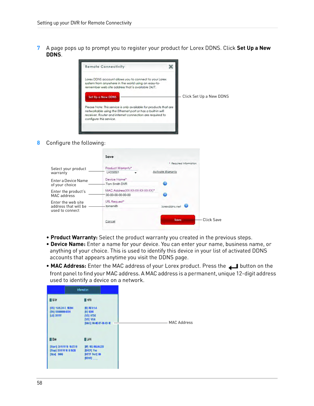 LOREX Technology LH3481001C8B, LH340 EDGE3, LH330 EDGE2 instruction manual Click Set Up a New Ddns 