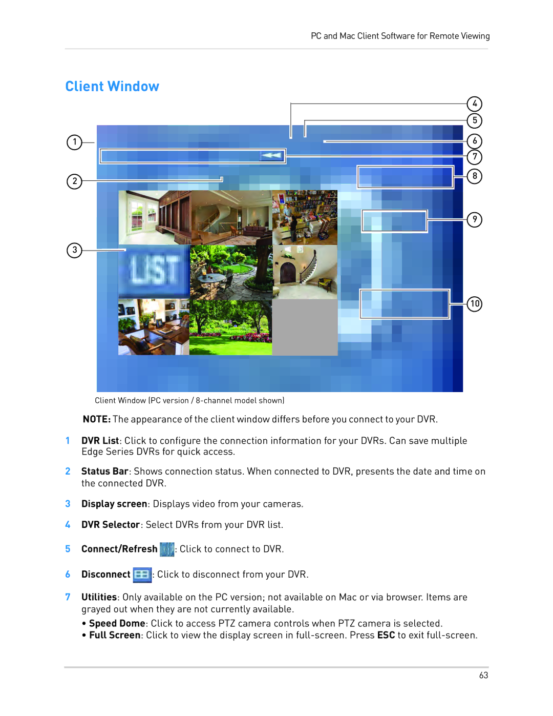 LOREX Technology LH340 EDGE3, LH3481001C8B, LH330 EDGE2 instruction manual Client Window 