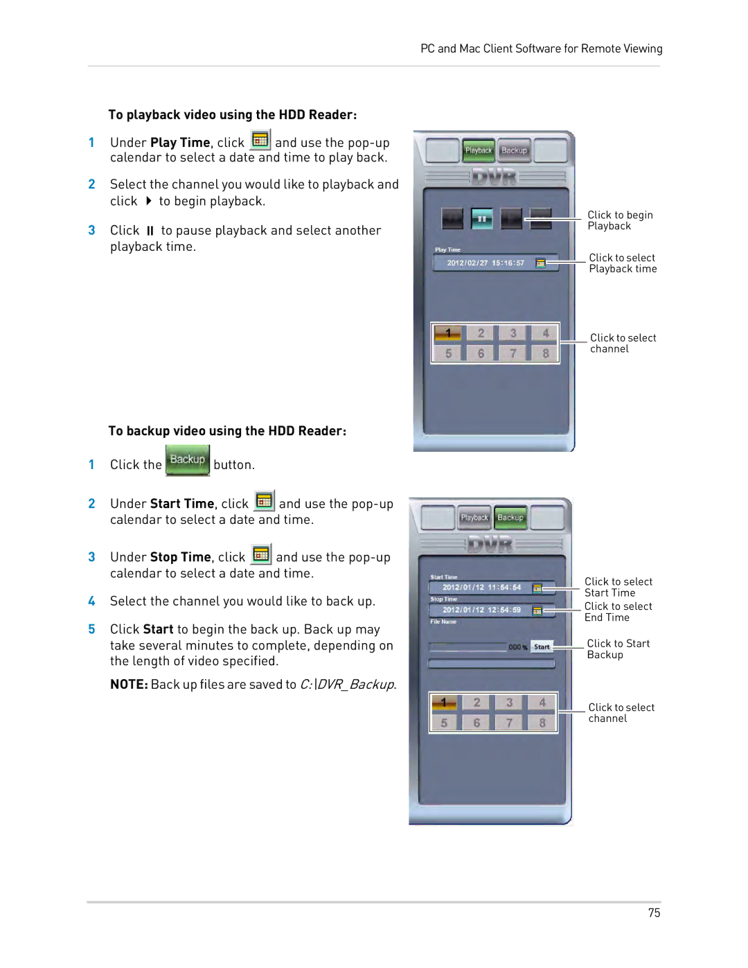 LOREX Technology LH340 EDGE3, LH3481001C8B To playback video using the HDD Reader, To backup video using the HDD Reader 