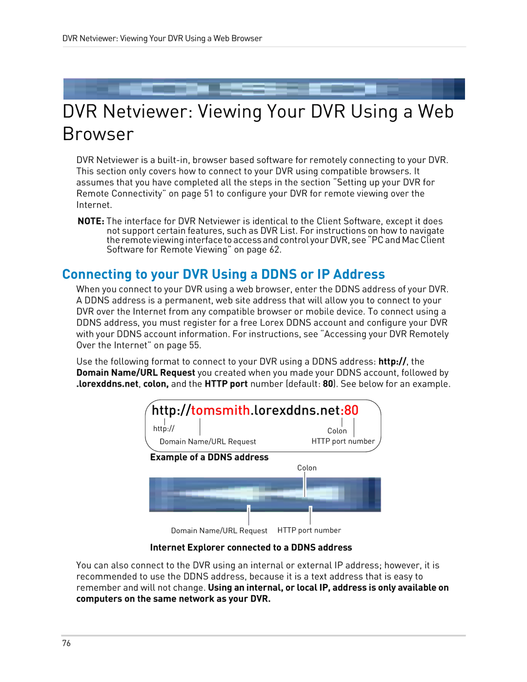 LOREX Technology LH3481001C8B, LH340 EDGE3 DVR Netviewer Viewing Your DVR Using a Web Browser, Example of a Ddns address 