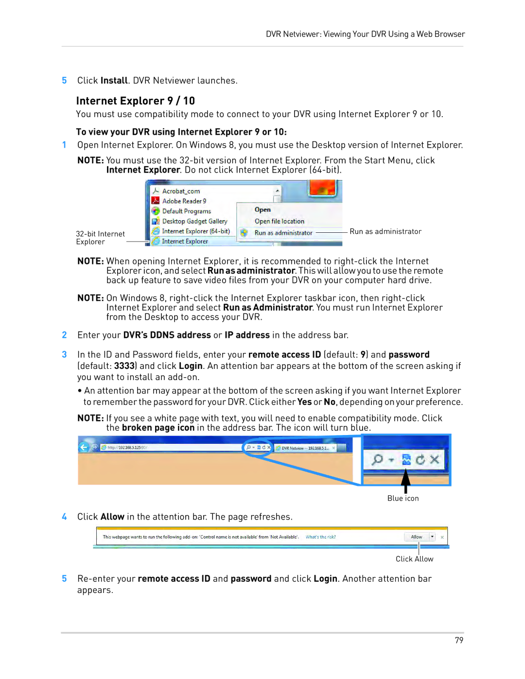 LOREX Technology LH3481001C8B, LH340 EDGE3, LH330 EDGE2 instruction manual To view your DVR using Internet Explorer 9 or 