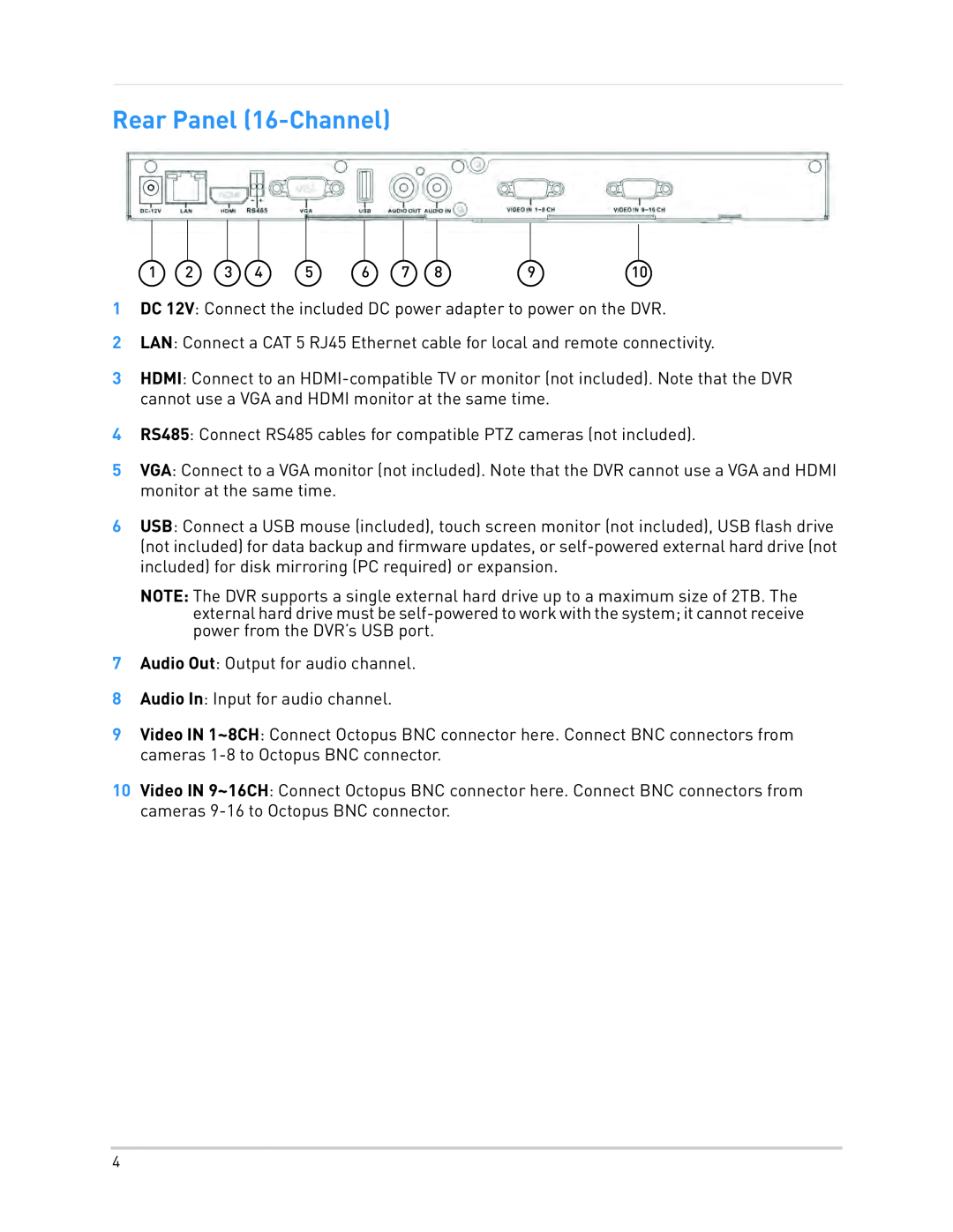 LOREX Technology LH3481001C8B, LH340 EDGE3, LH330 EDGE2 instruction manual Rear Panel 16-Channel 