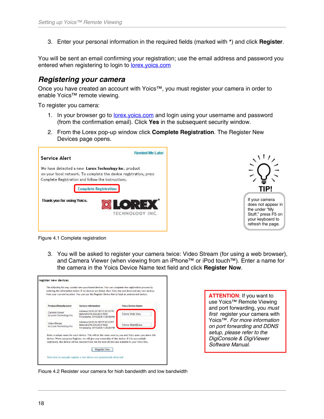 LOREX Technology LNE3003 instruction manual Registering your camera, Tip 