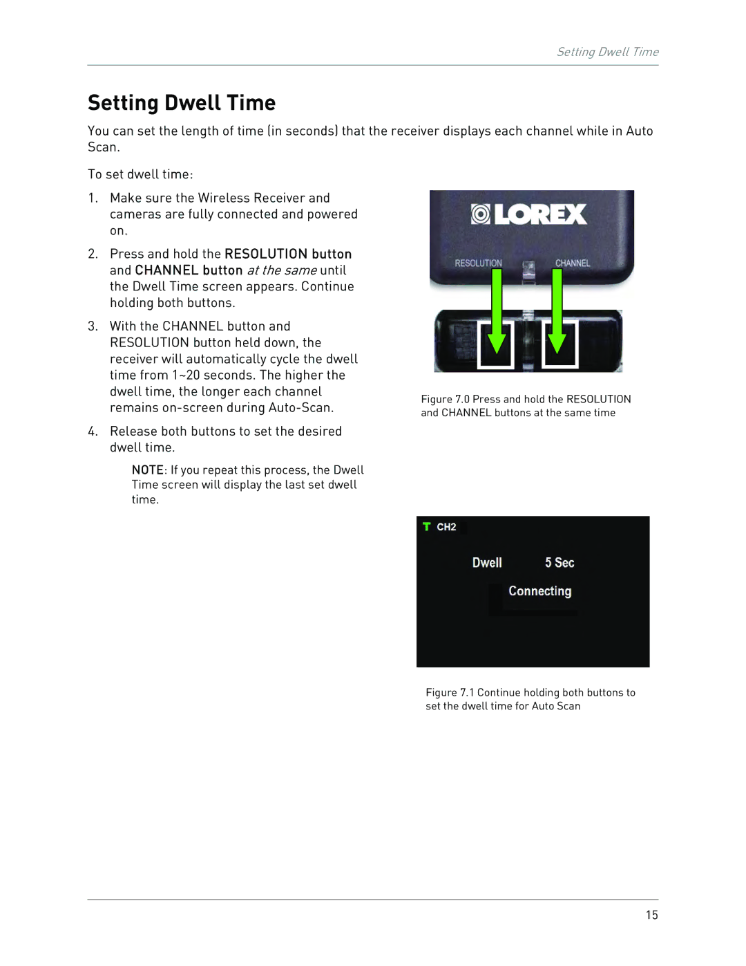 LOREX Technology LW2100 instruction manual Setting Dwell Time 