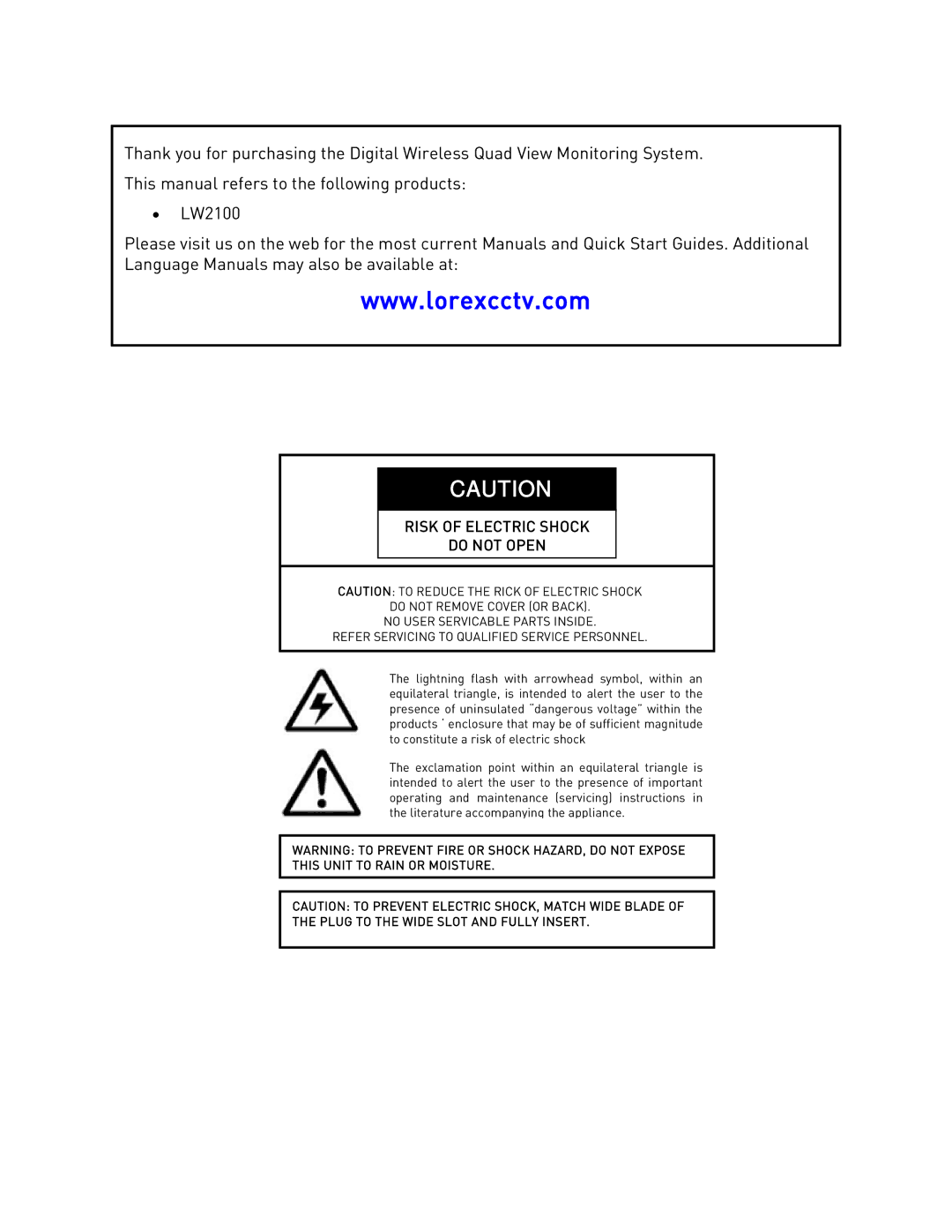 LOREX Technology LW2100 instruction manual Important Safeguards 