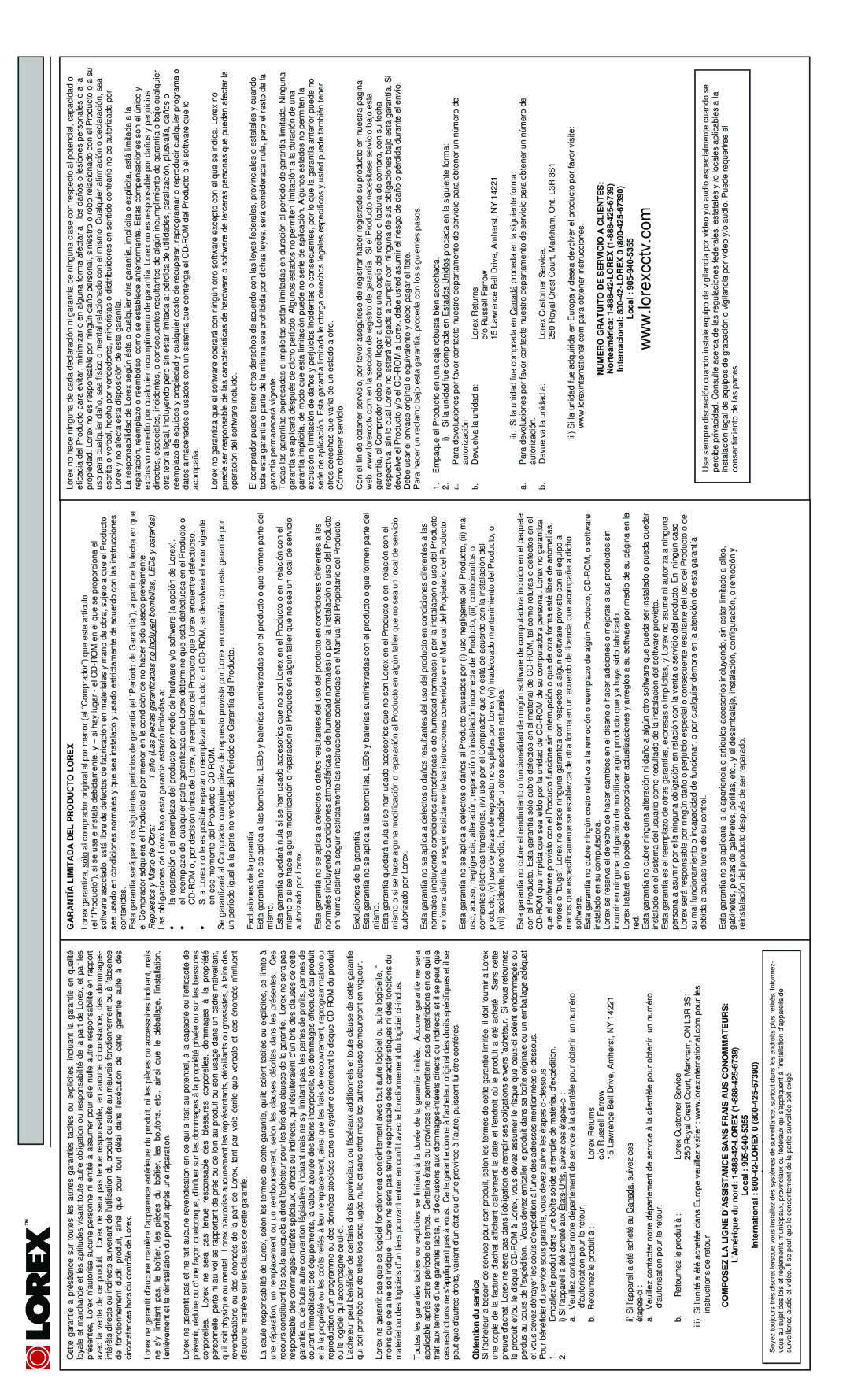 LOREX Technology LW2100 instruction manual Composez LA Ligne D’ASSISTANCE Sans Frais AUS Conommateurs 