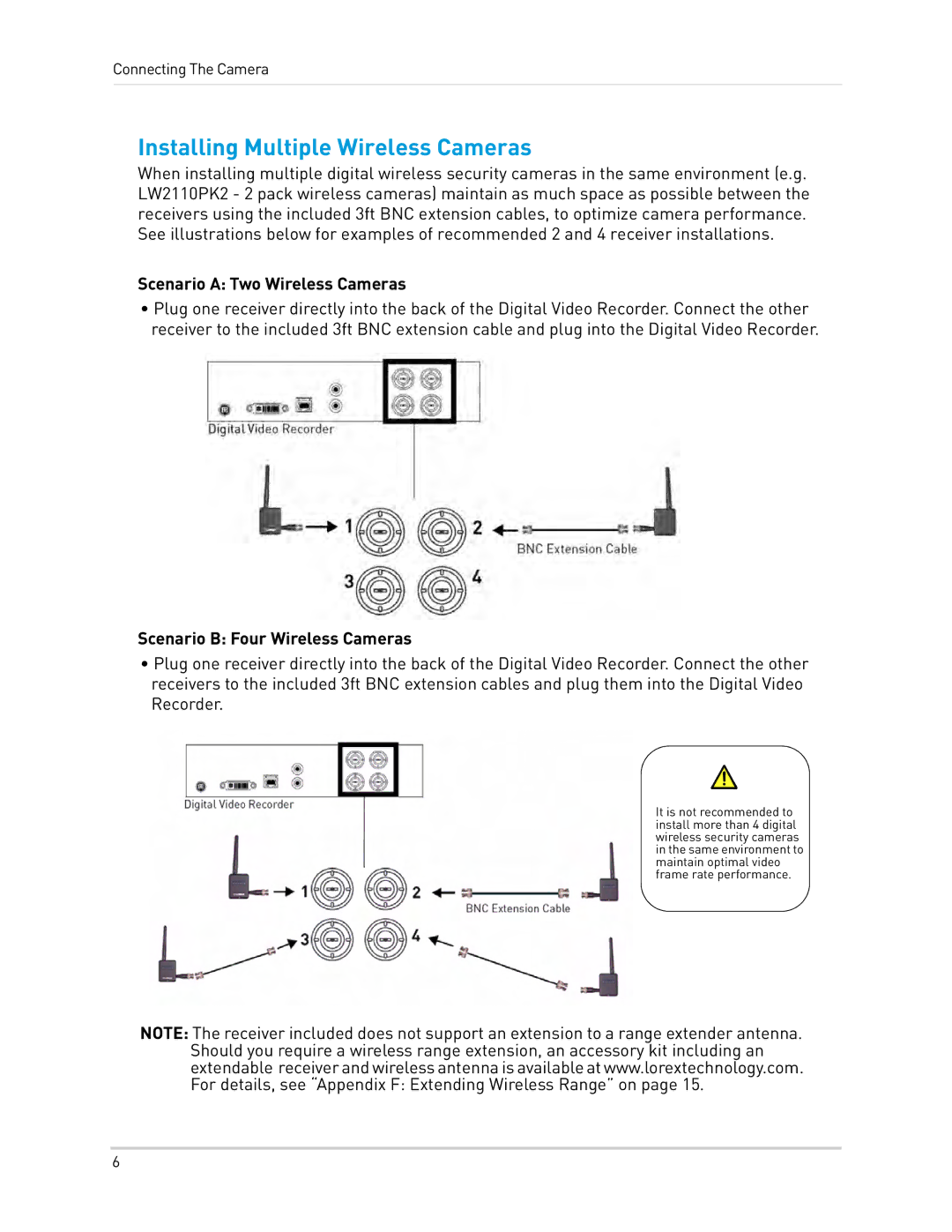 LOREX Technology LW2110 instruction manual Installing Multiple Wireless Cameras, Scenario a Two Wireless Cameras 