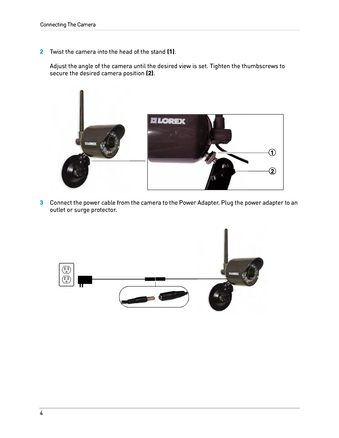 LOREX Technology LW2110 instruction manual Twist the camera into the head of the stand 