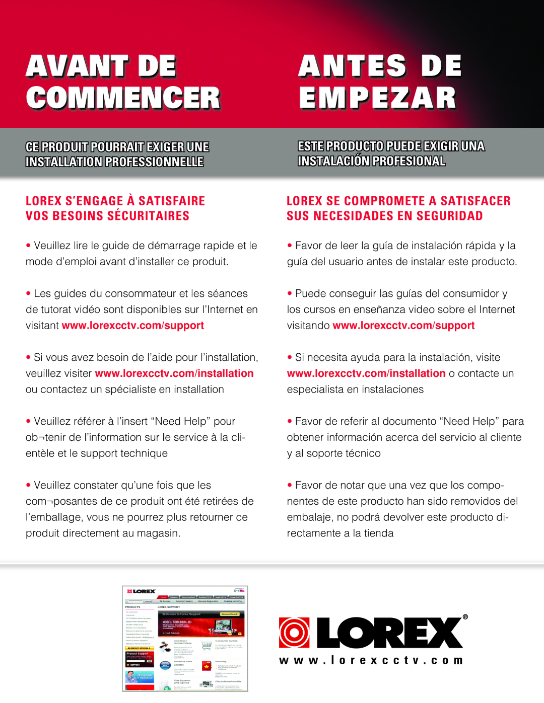 LOREX Technology LW2301 instruction manual Avant DE Commencer 