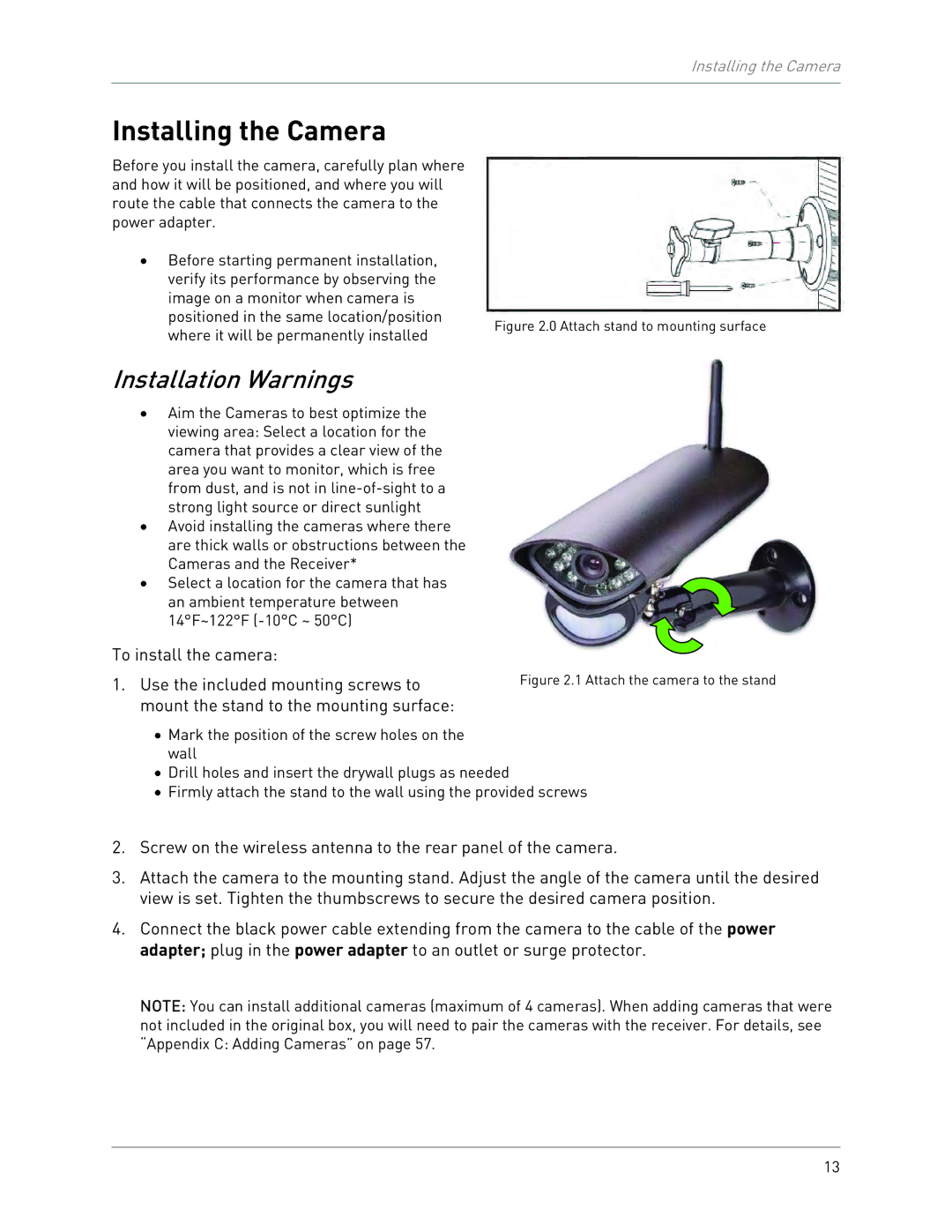 LOREX Technology LW2702 instruction manual Installing the Camera, Installation Warnings 