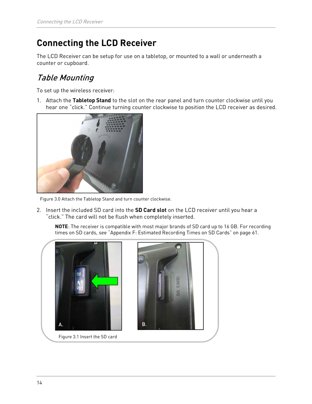 LOREX Technology LW2702 instruction manual Connecting the LCD Receiver, Table Mounting 