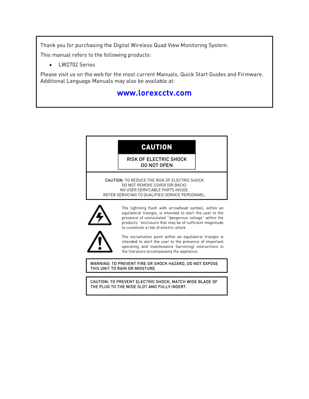 LOREX Technology LW2702 instruction manual Important Safeguards 