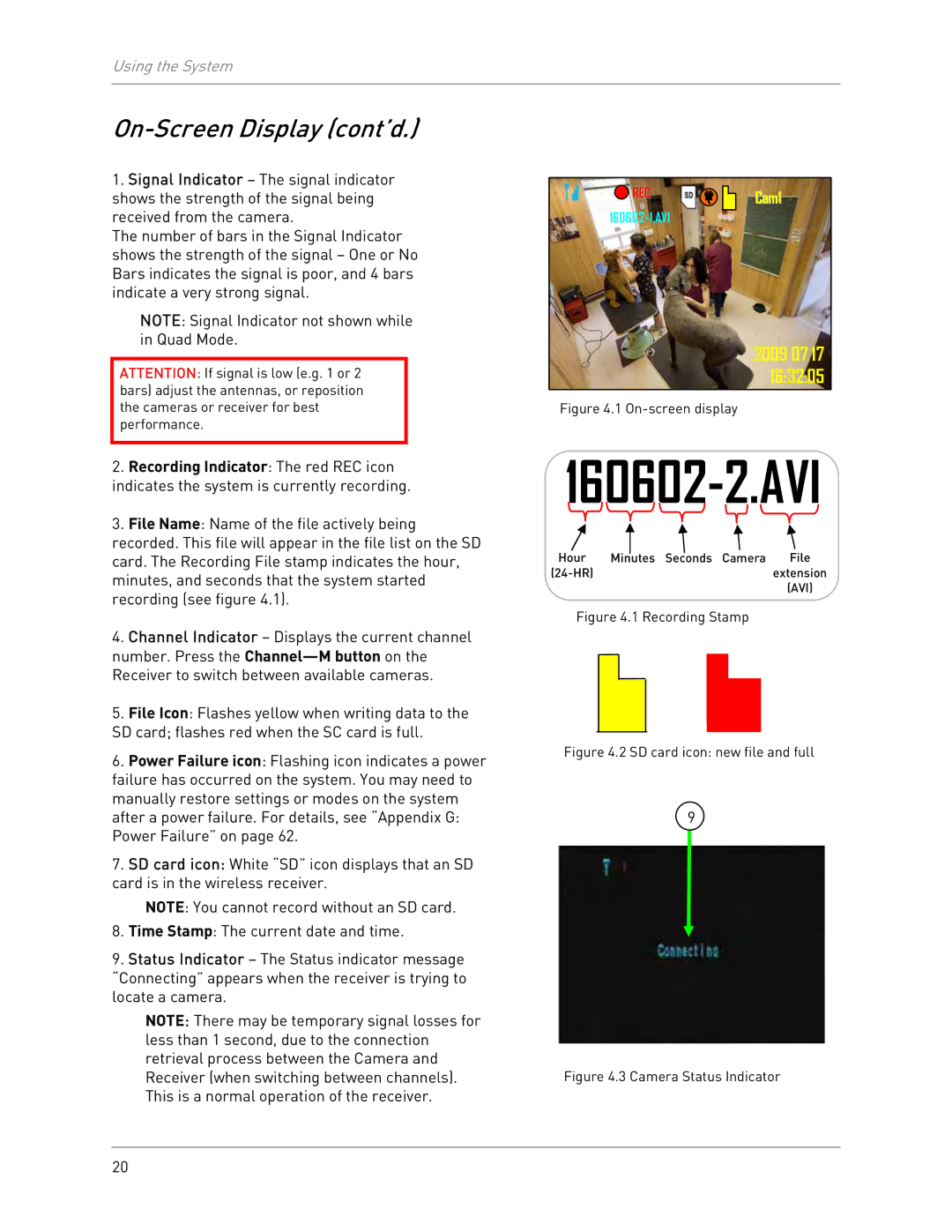 LOREX Technology LW2702 instruction manual On-Screen Display cont’d, Recording Indicator The red REC icon 