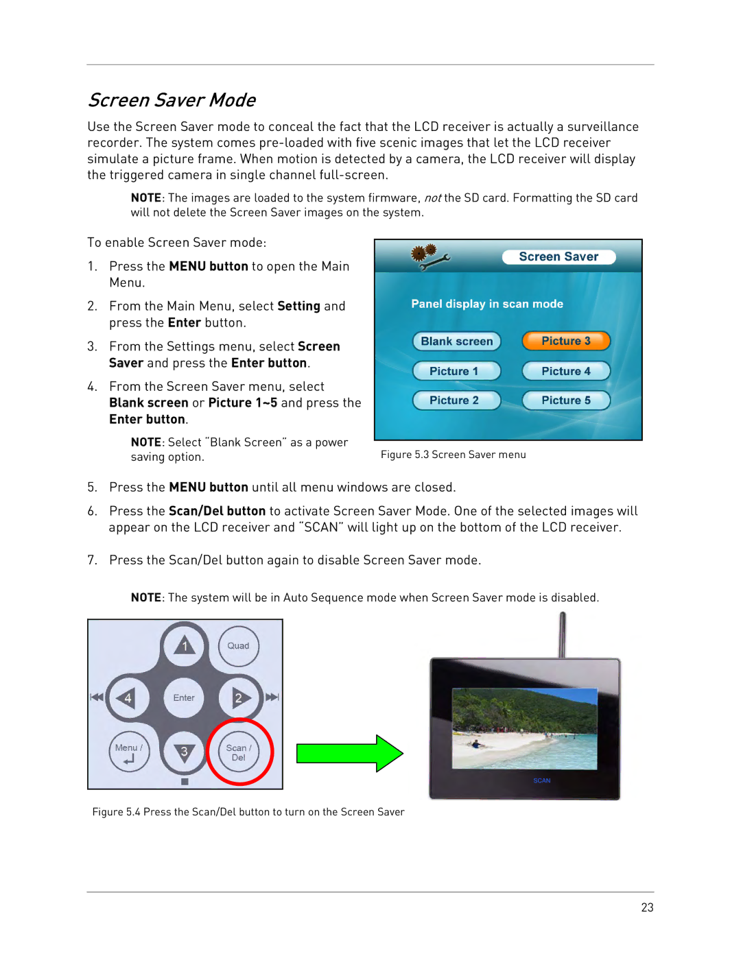 LOREX Technology LW2702 instruction manual Screen Saver Mode, Screen Saver menu 