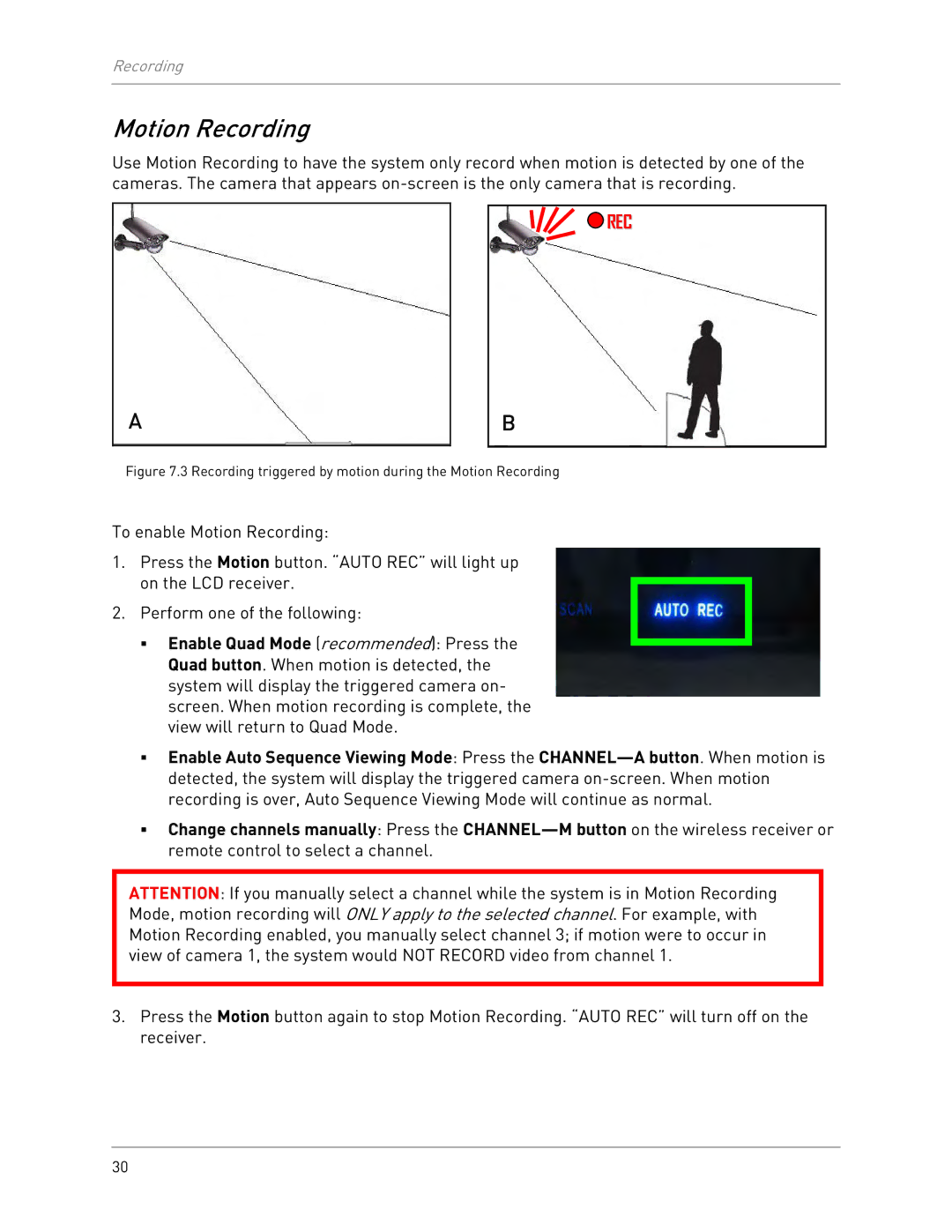 LOREX Technology LW2702 instruction manual Motion Recording 