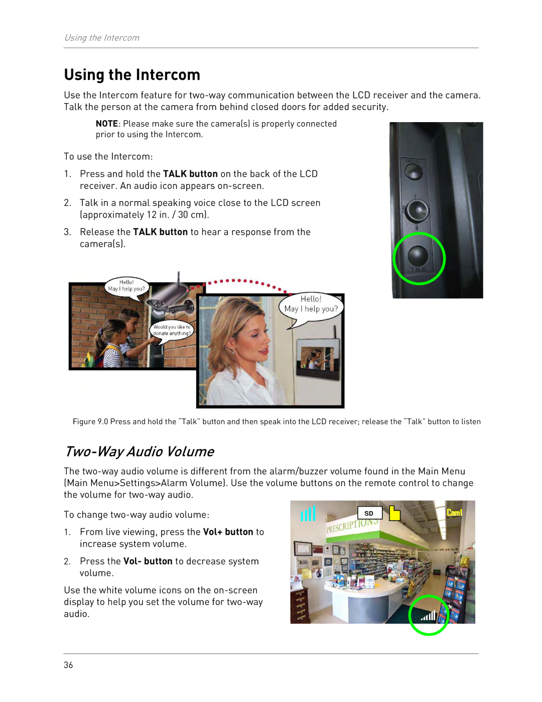 LOREX Technology LW2702 instruction manual Using the Intercom, Two-Way Audio Volume 