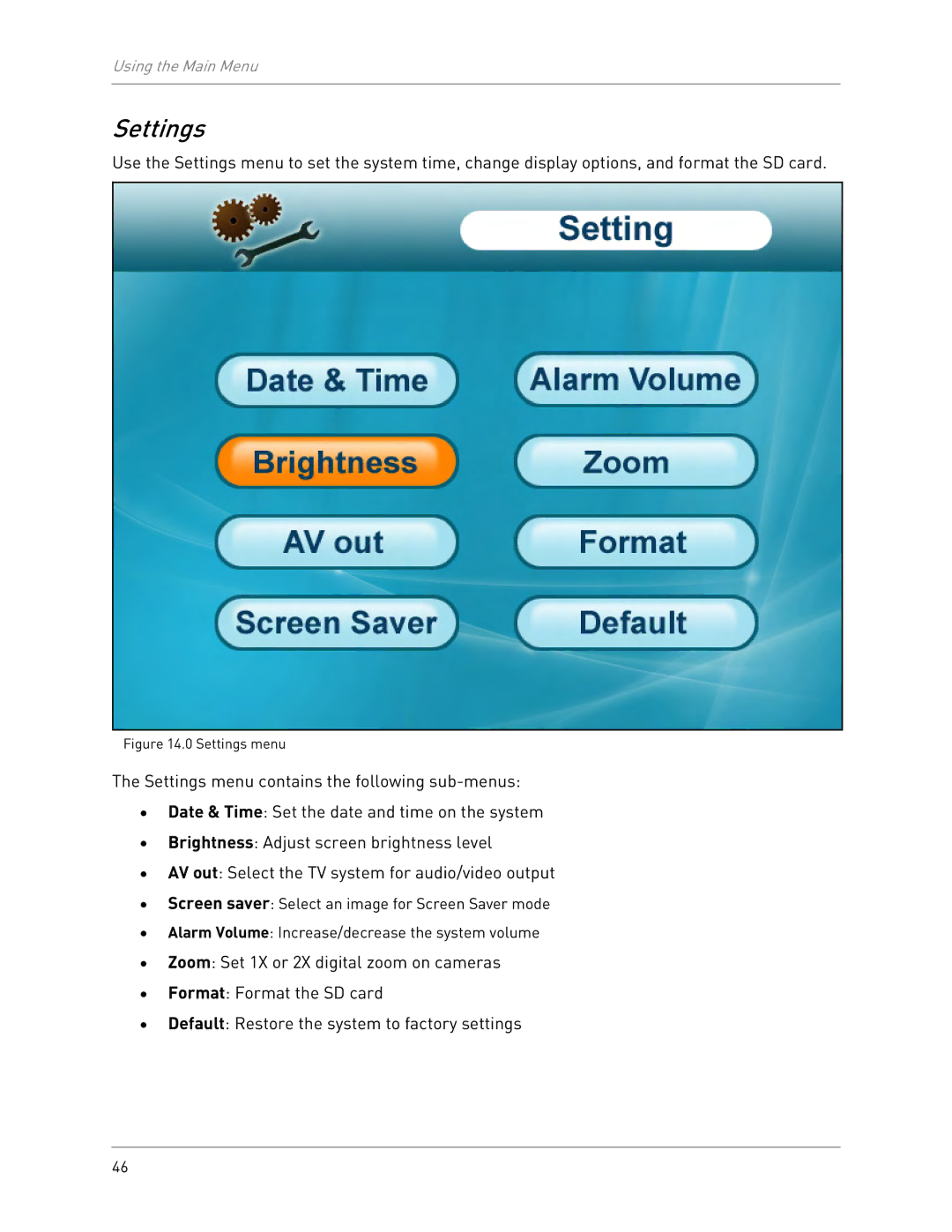 LOREX Technology LW2702 instruction manual Settings menu 