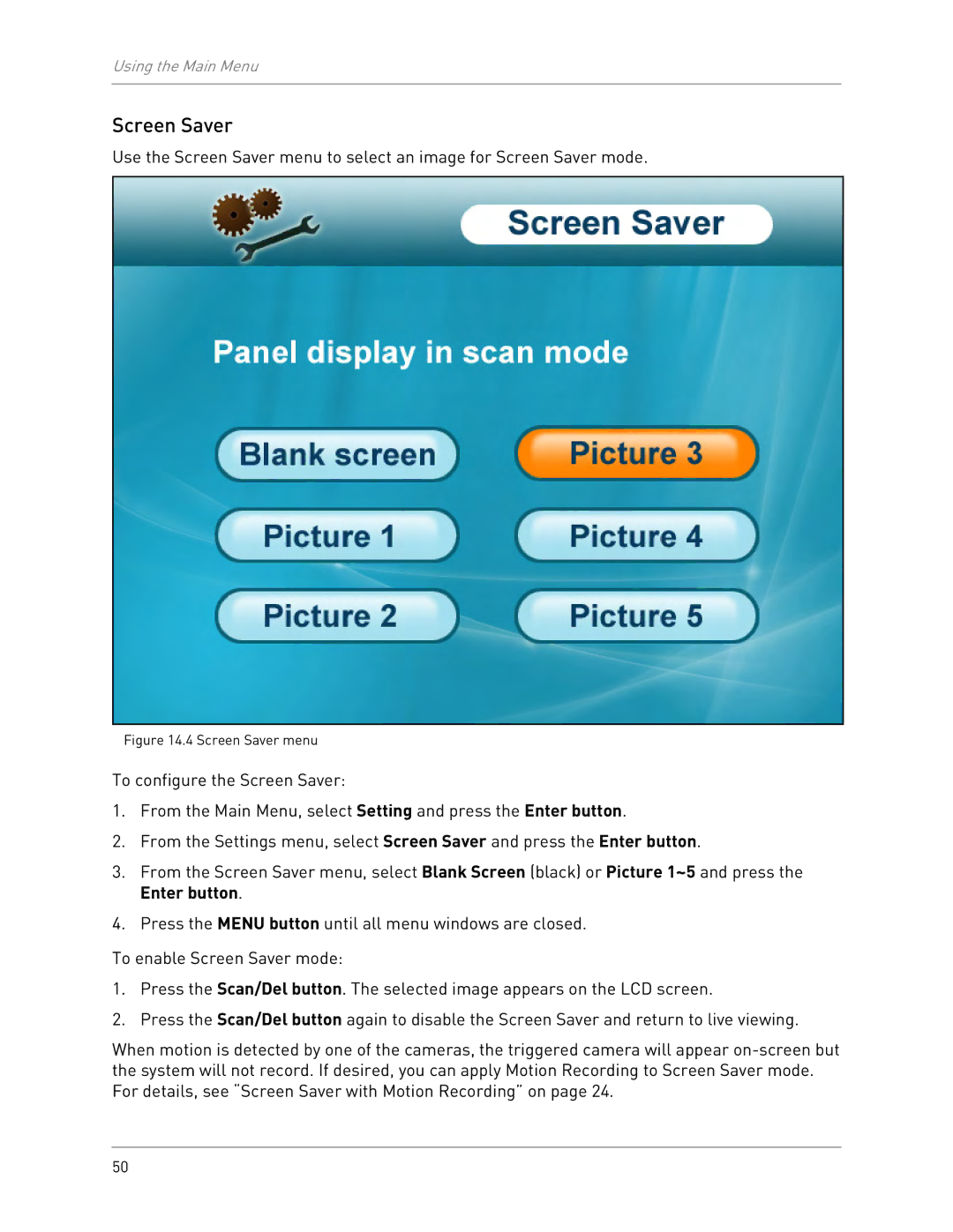 LOREX Technology LW2702 instruction manual Screen Saver menu 