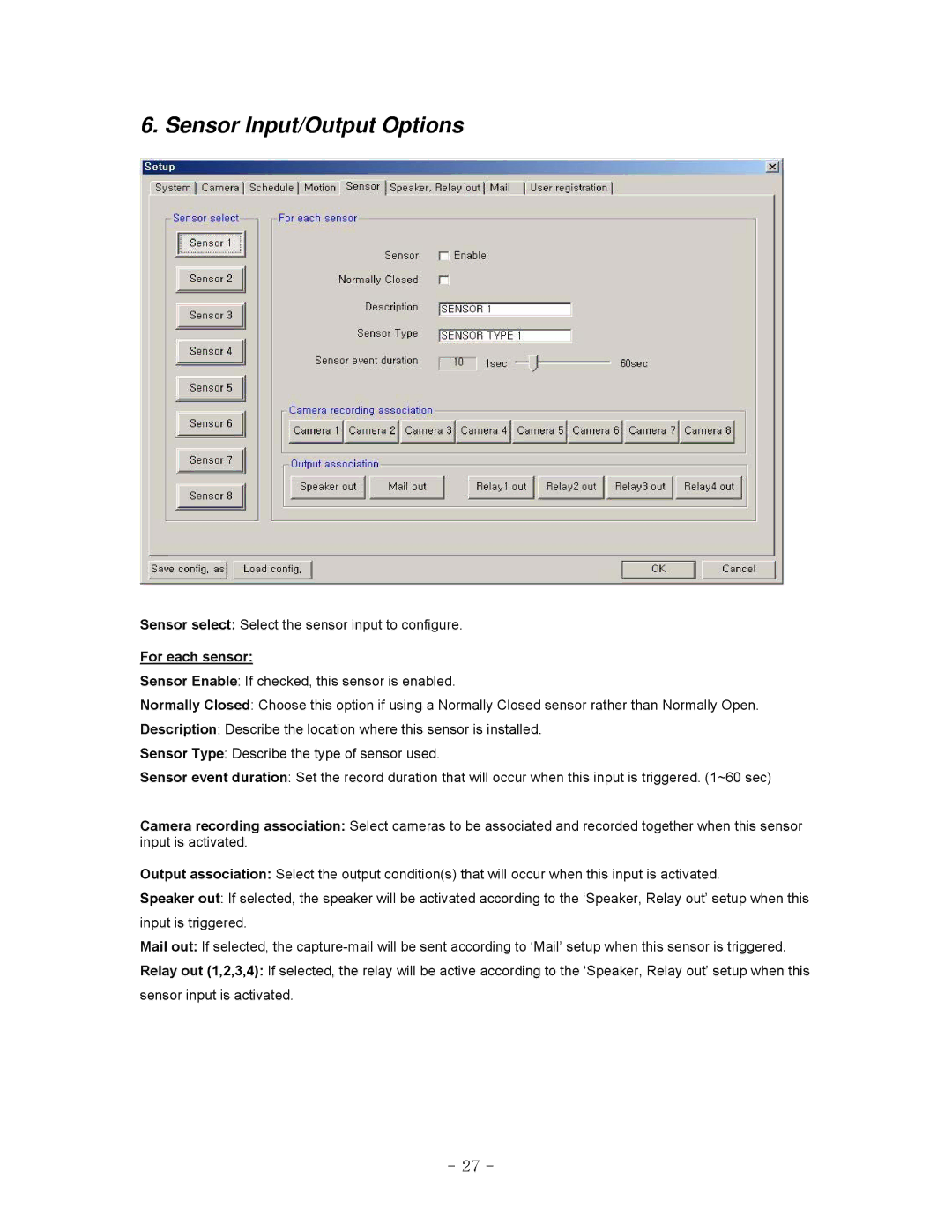 LOREX Technology QLR-0440 Series instruction manual Sensor Input/Output Options, For each sensor 