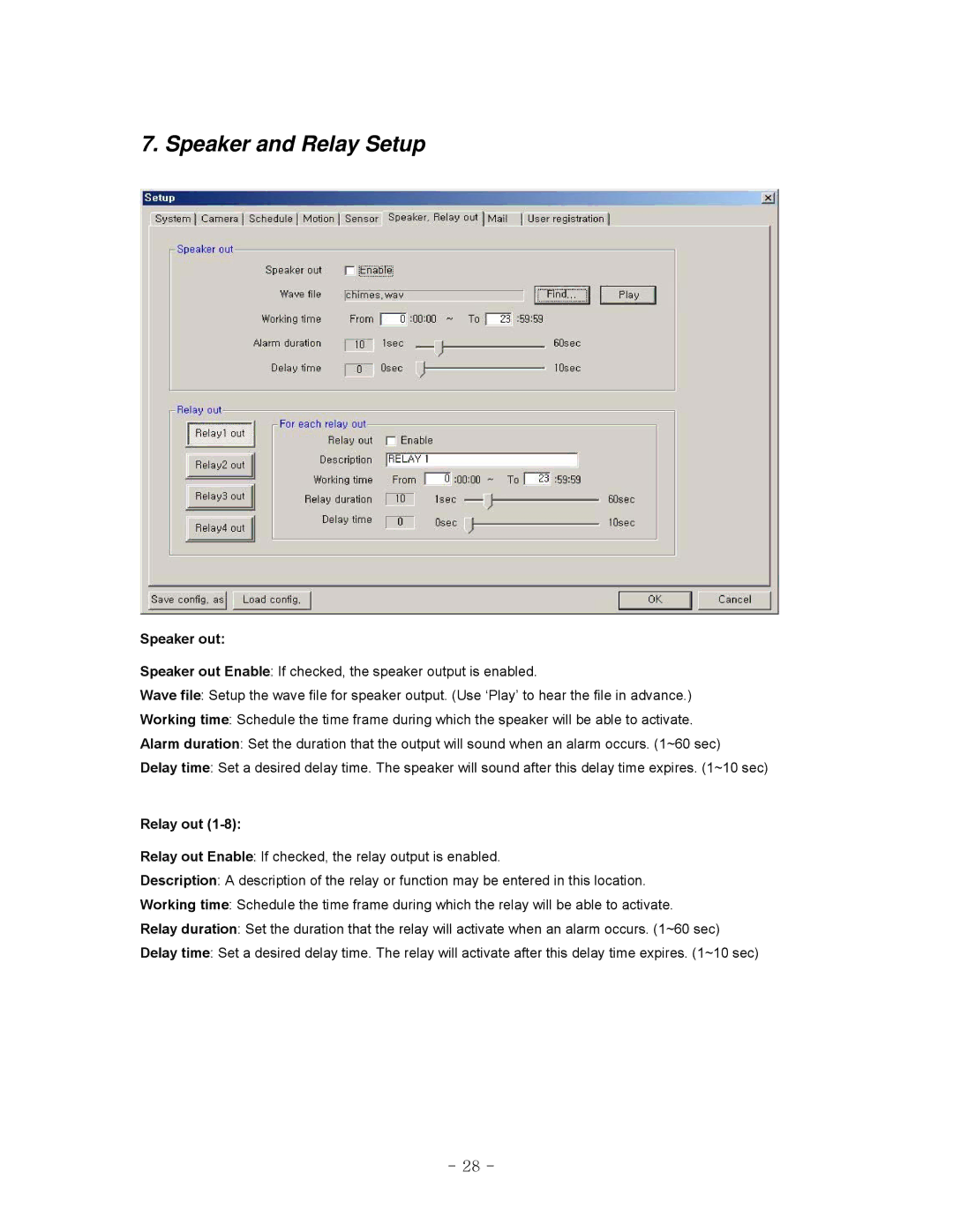 LOREX Technology QLR-0440 Series instruction manual Speaker and Relay Setup, Speaker out, Relay out 