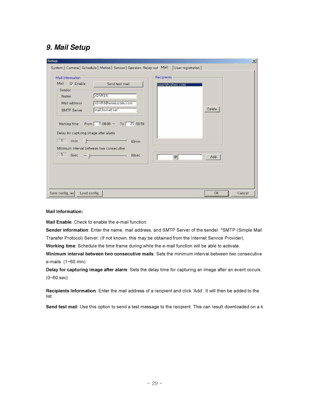 LOREX Technology QLR-0440 Series instruction manual Mail Setup, Mail Information 