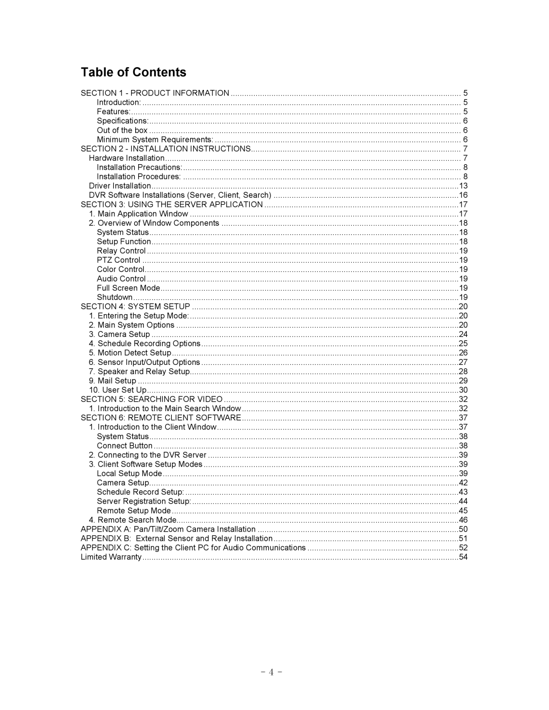 LOREX Technology QLR-0440 Series instruction manual Table of Contents 