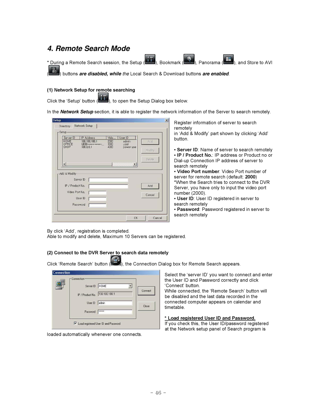 LOREX Technology QLR-0440 Series instruction manual Remote Search Mode, Network Setup for remote searching 