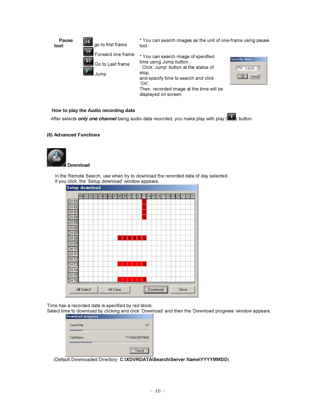 LOREX Technology QLR-0440 Series Pause, Tool, How to play the Audio recording data, Advanced Functions Download 