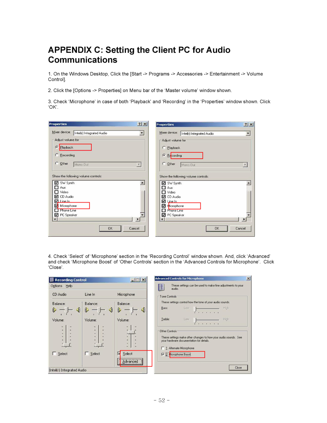 LOREX Technology QLR-0440 Series instruction manual Appendix C Setting the Client PC for Audio Communications 