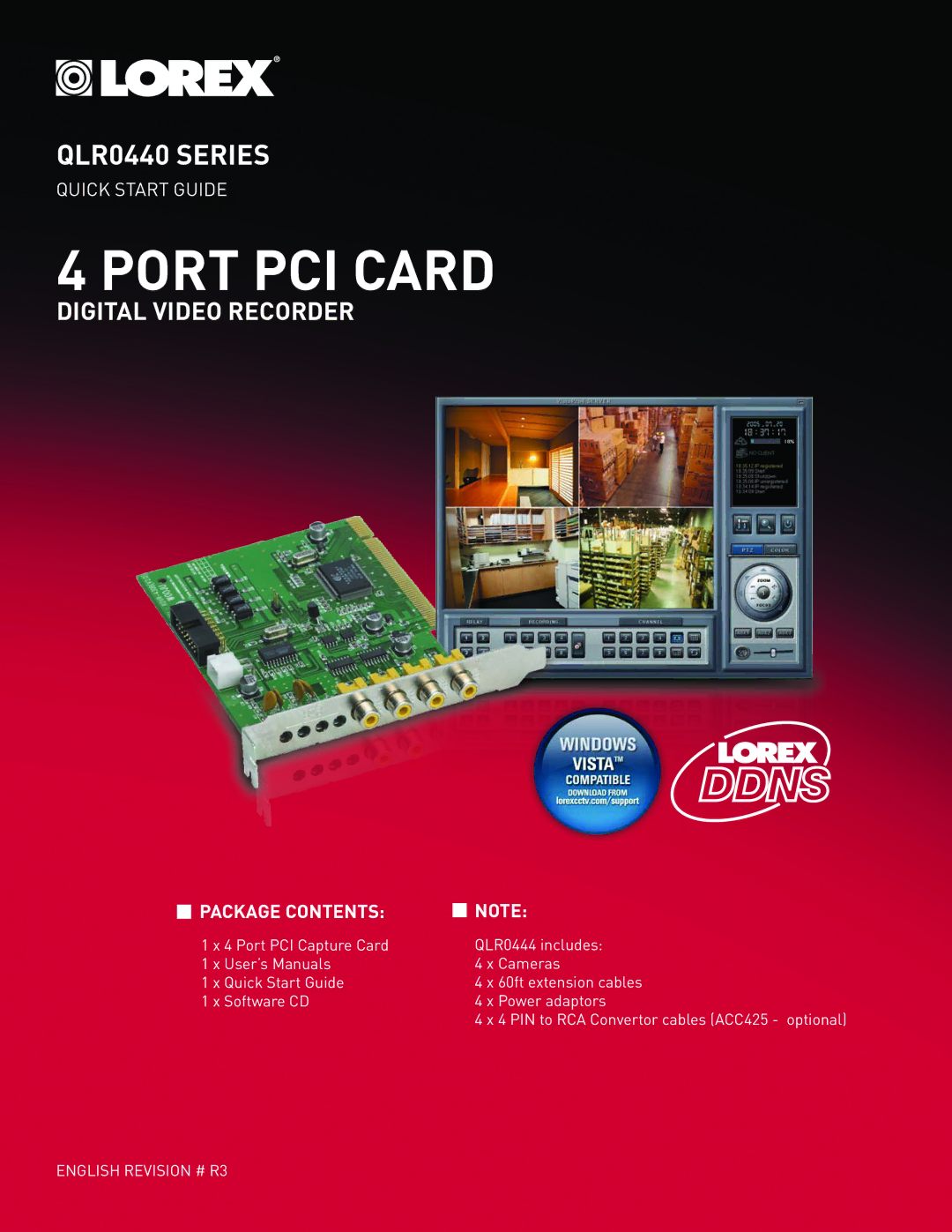 LOREX Technology QLR0440 quick start Port PCI Card 