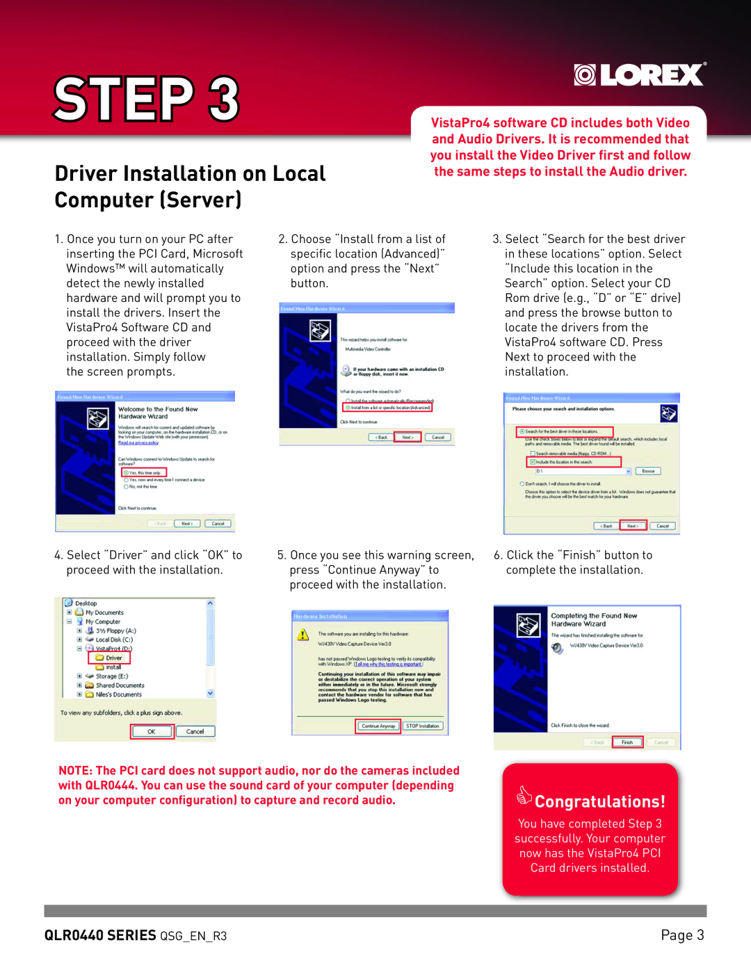 LOREX Technology QLR0440 quick start Driver Installation on Local Computer Server 