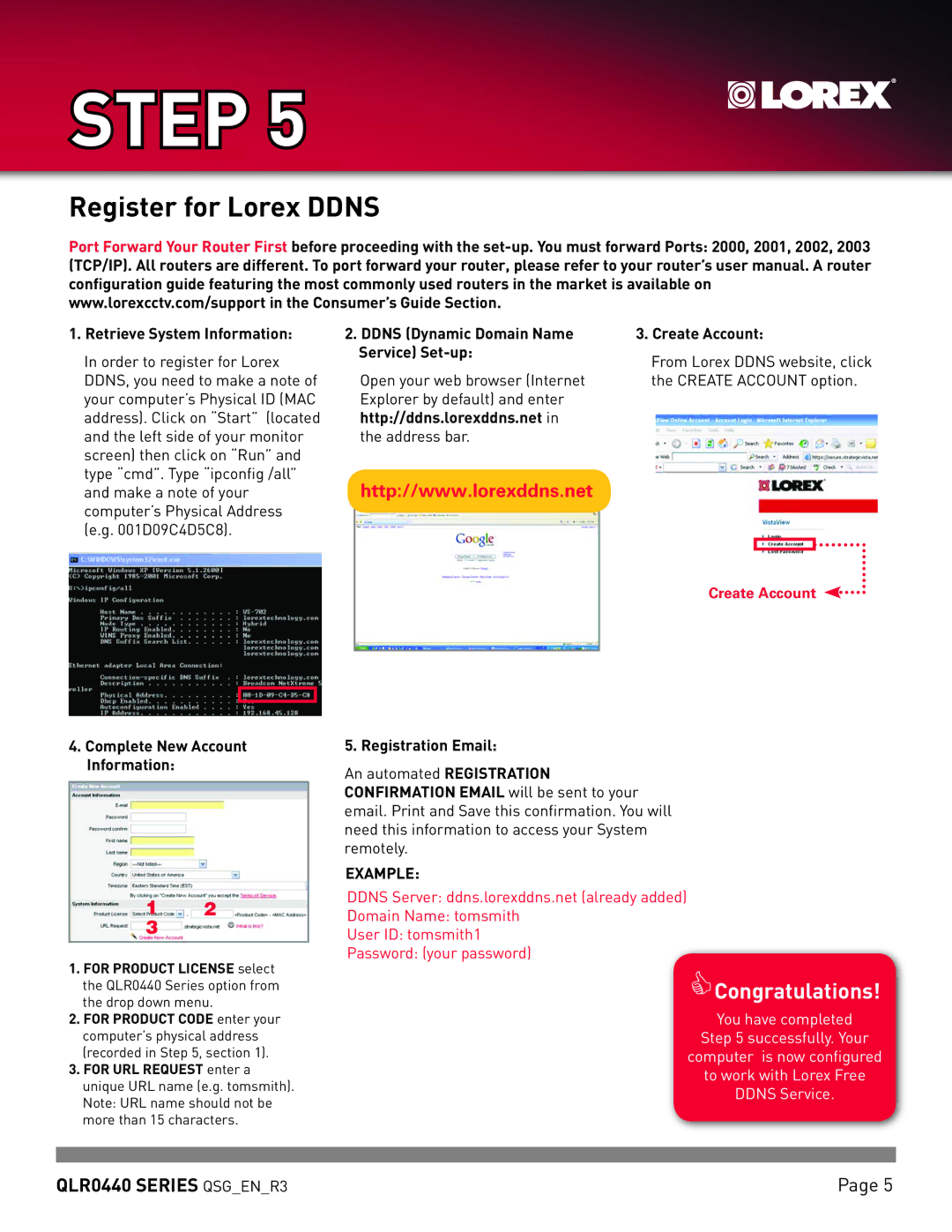 LOREX Technology QLR0440 quick start Register for Lorex Ddns, Retrieve System Information 