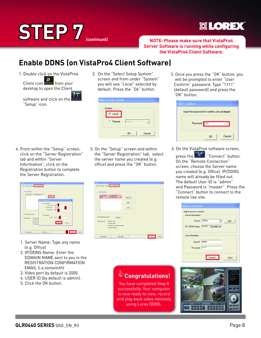 LOREX Technology QLR0440 quick start Enable Ddns on VistaPro4 Client Software 