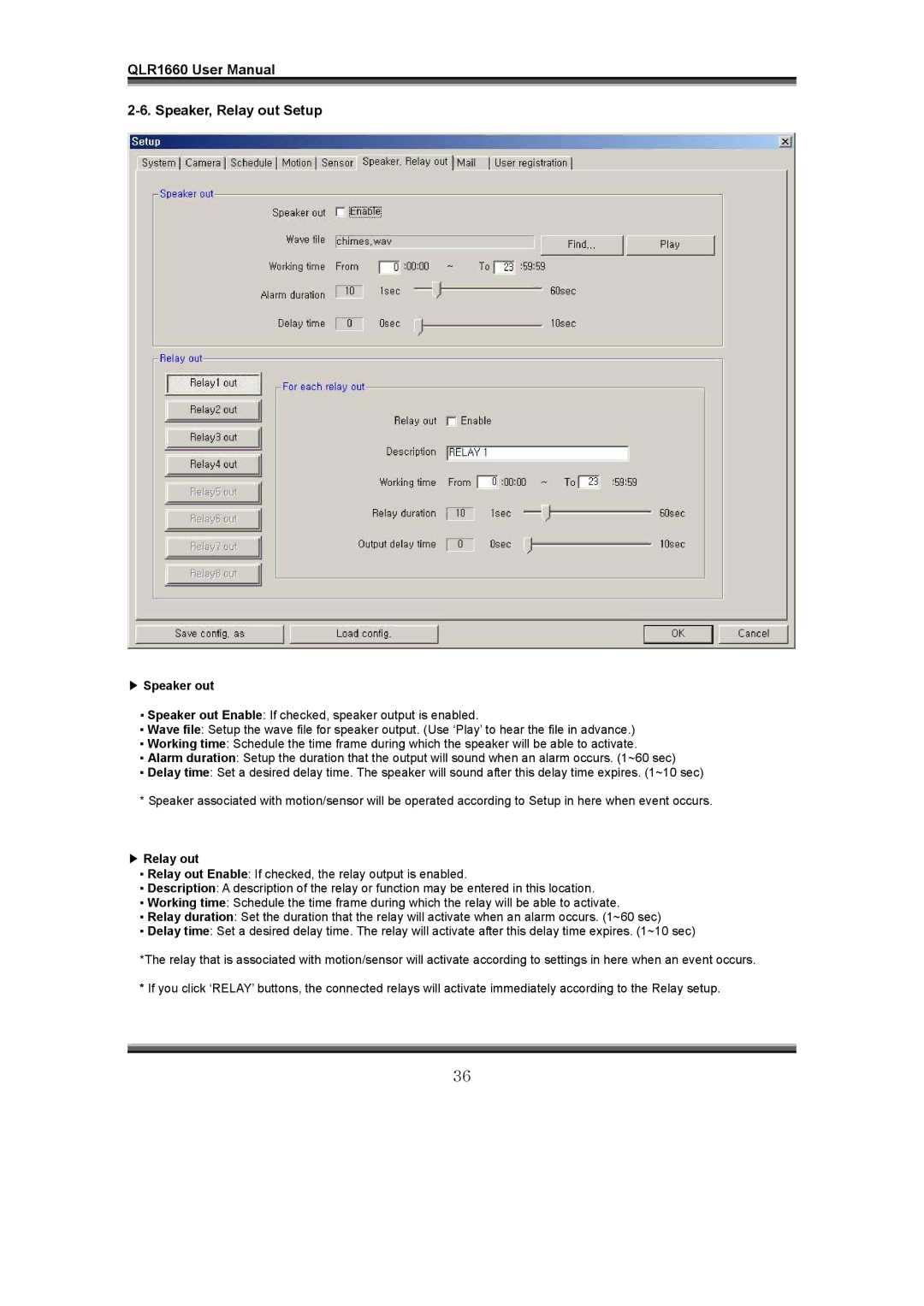 LOREX Technology QLR1660 instruction manual Speaker, Relay out Setup, Speaker out 