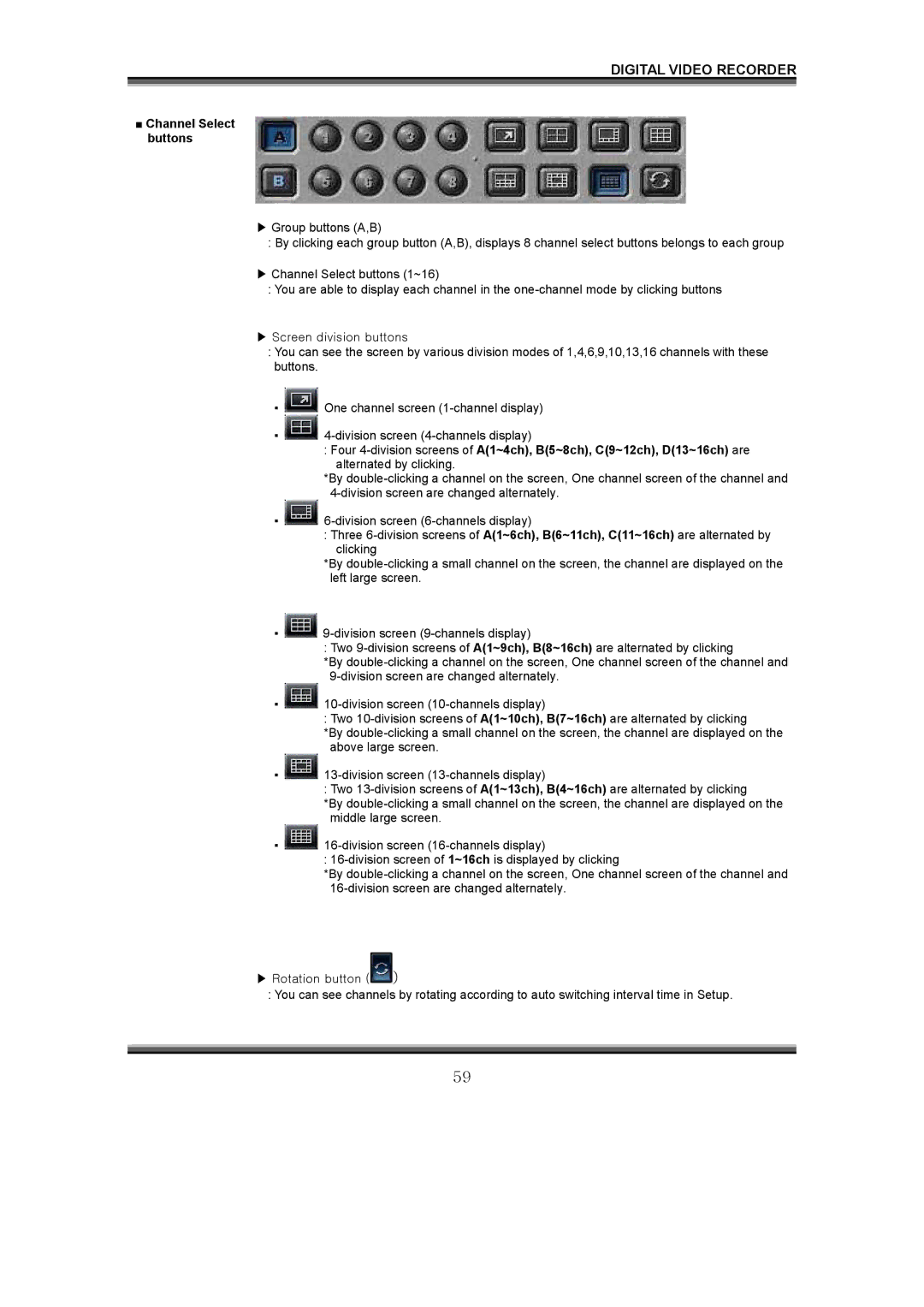 LOREX Technology QLR1660 instruction manual Channel Select buttons 