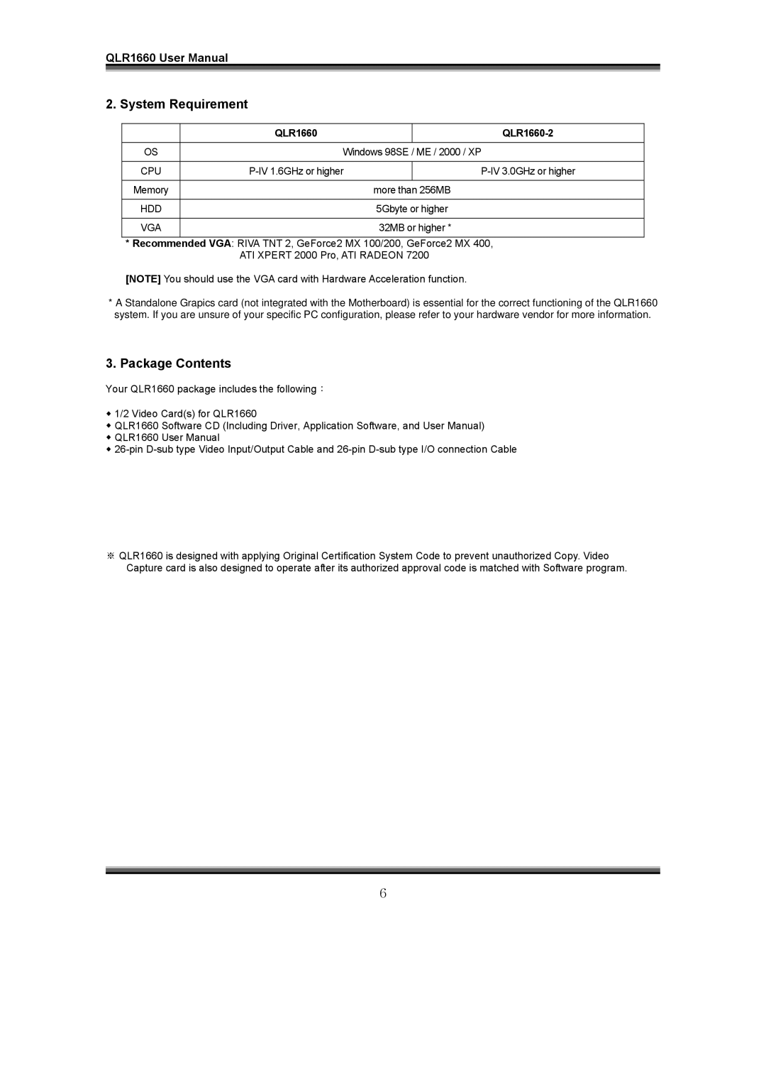 LOREX Technology QLR1660 instruction manual System Requirement, Package Contents 