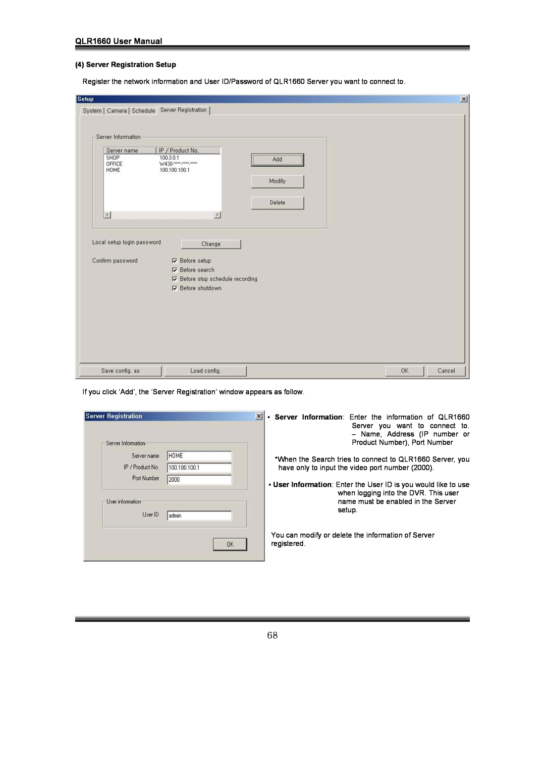 LOREX Technology instruction manual Server Registration Setup, QLR1660 User Manual 