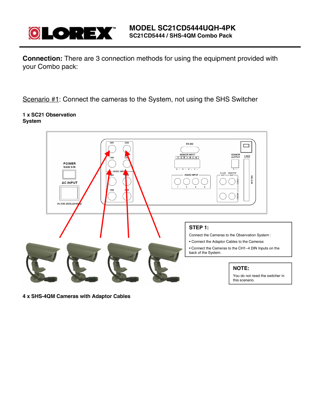 LOREX Technology manual Model SC21CD5444UQH-4PK, Step 